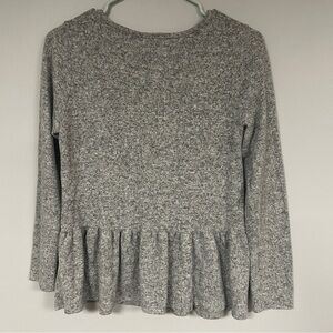 Gaze Top Women’s Gray Long Sleeve Ruffle Hem Casual, Super Soft, Small